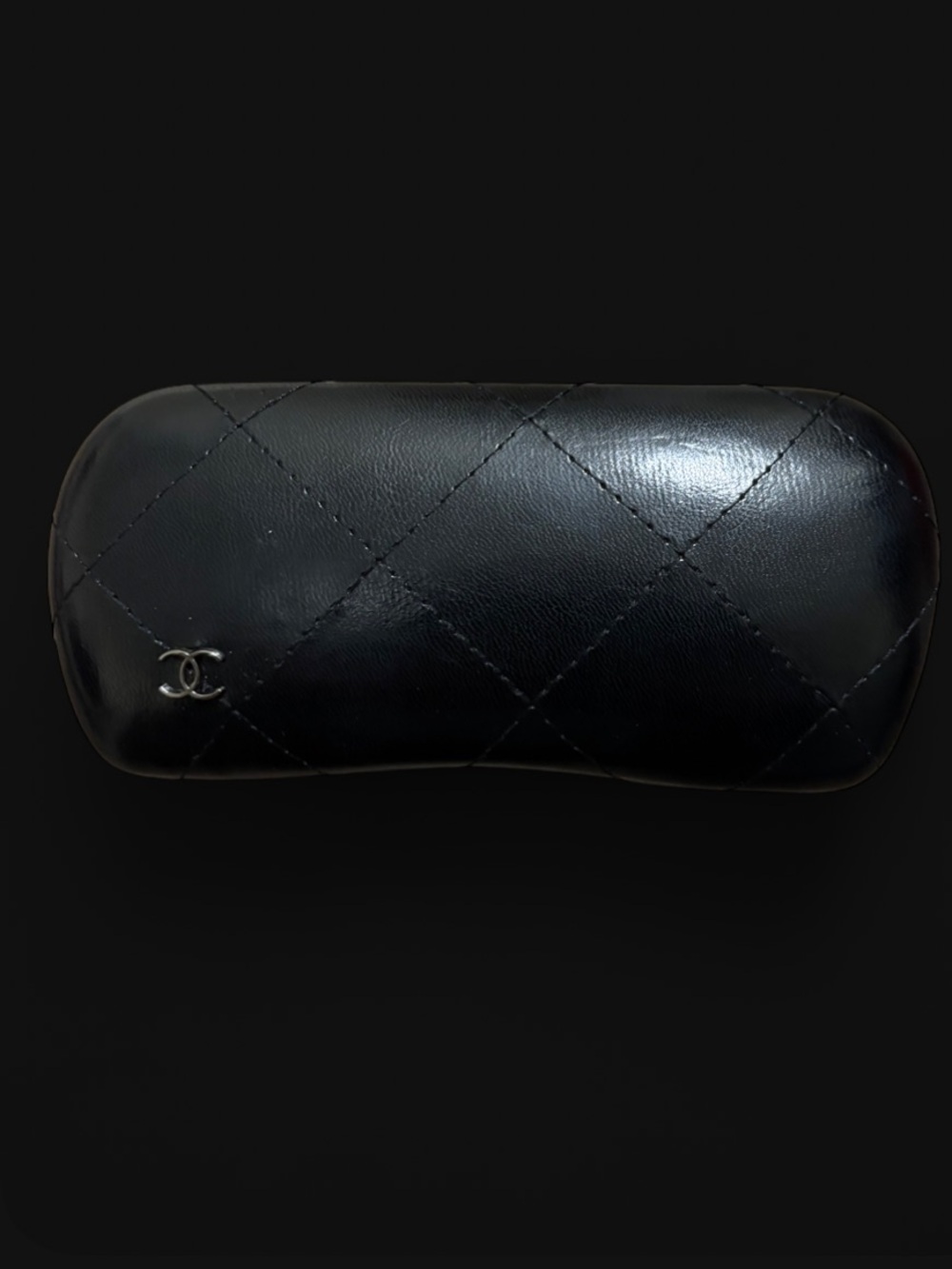CHANEL Black Quilted Leather Glasses Case with Silver CC Logo